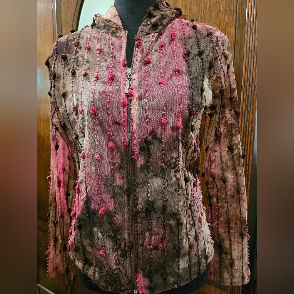 Victoria's Secret Hooded Sheer Lace Pink & Brown Zip-up Jacket
